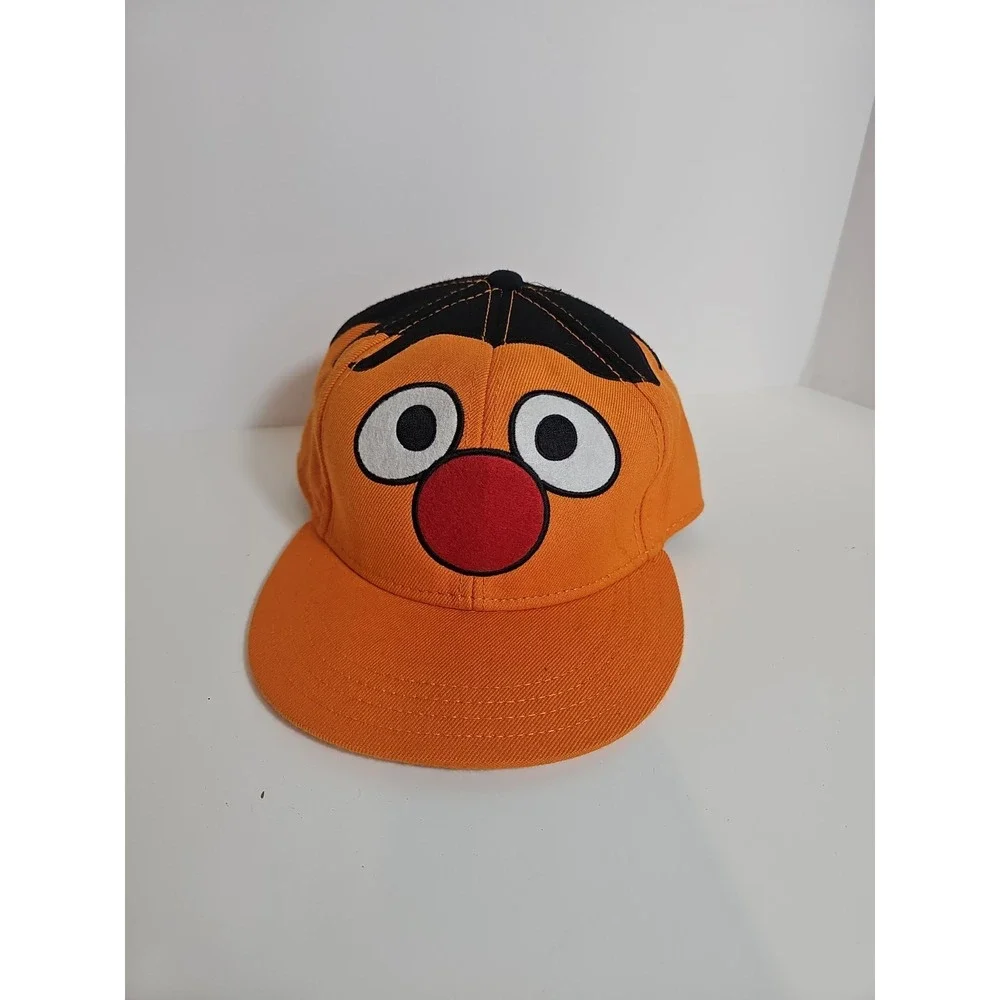 Vintage Sesame Street Ernie Hat Fitted Size 7 1/2 Orange Embroidered Wool Blend